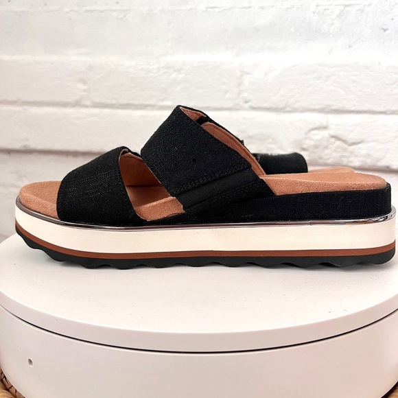 Vionic Brandie Linen Platform Slide Sandals Black Comfort Orthopedic Shoes NWOT - Picture 4 of 14